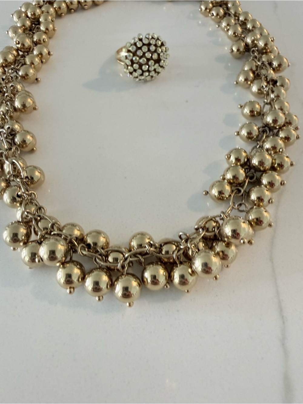 Gold Bead Cluster Necklace and Ring Set